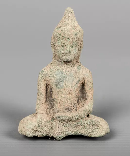 Ancien Khmer Style Bronze Assis Enlightenment Angkor Statue de Bouddha -8cm / 3