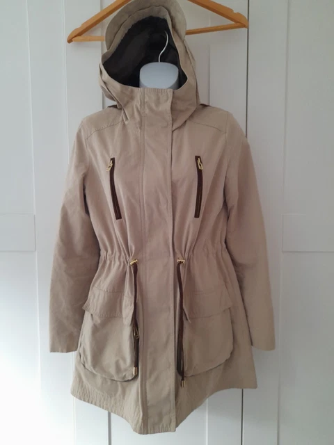 ZARA BASIC BEIGE hooded rain Trench mac coat Jacket Size XS Womens