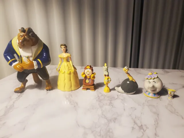 Vintage Disney Beauty And The Beast Lot Of 7 Toy Figures 90's, Rare