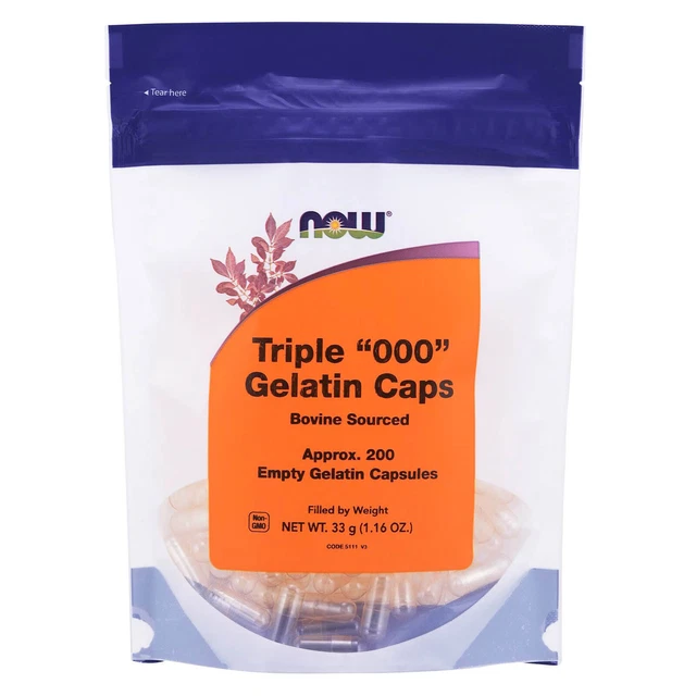 "Cápsulas vacías NOW FOODS, gelatina, triple 000" - 200 tapas de gel"