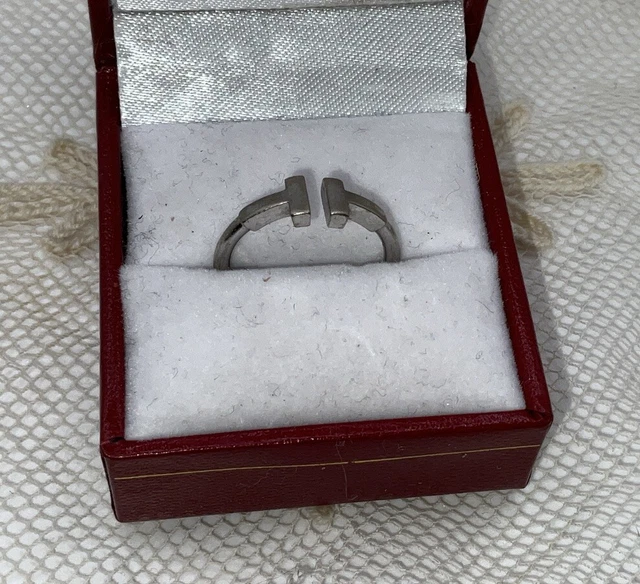 Tco2 White Ring TIFFANY & CO 18K “T Wire” White Gold Ring £532.61 - PicClick UK