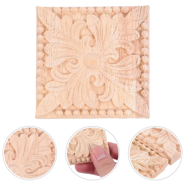 4 PIEZAS Apliques de Madera Tallada Apliques Madera Onlays para Muebles