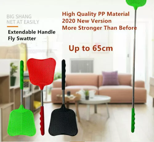 4Pcs of Big Fly Swatter Extendable Handle Telescopic Insect Mosquito steel 65cm