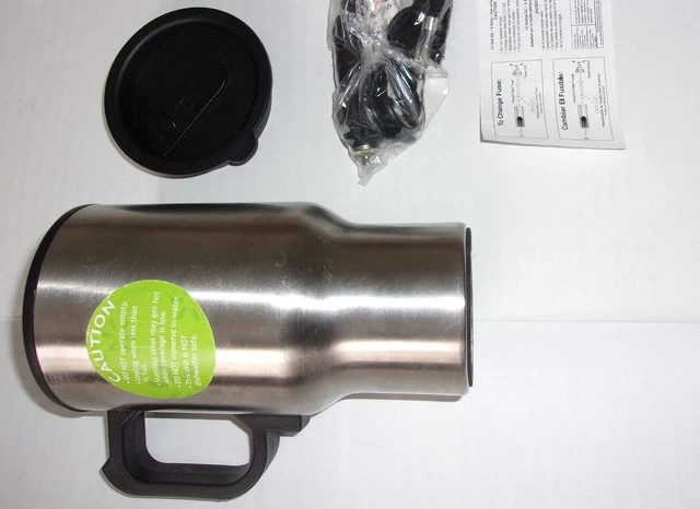 Heated Auto Travel Mug w/ Lid Stainless Steel 12V Power Adaptor 14 oz FREE SHIPN 3