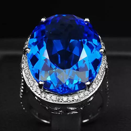16.80CT Dazzling Blue Spinel Rare 925 Sterling Silver Handmade Rings Size 6.25 3