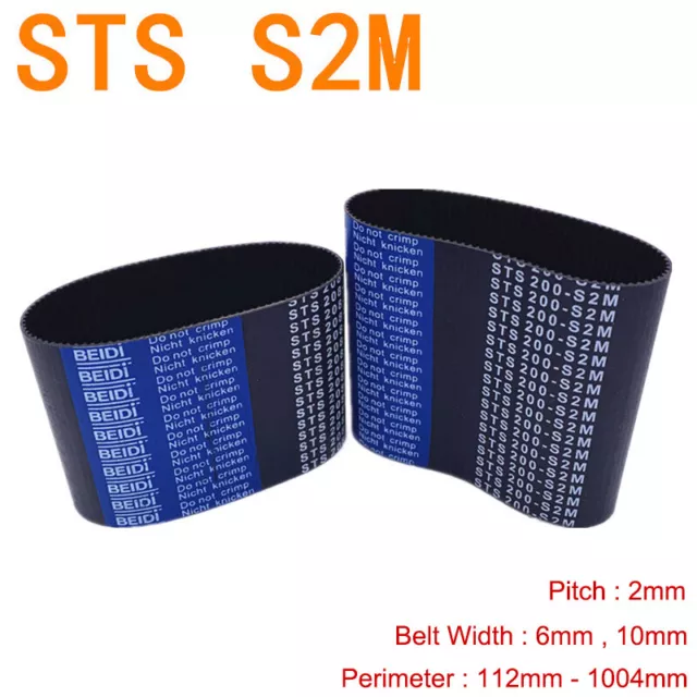 S2M Timing Belt Close Loop Rubber Synchronous Pitch 2mm Belt Width 6mm 10mm 3D