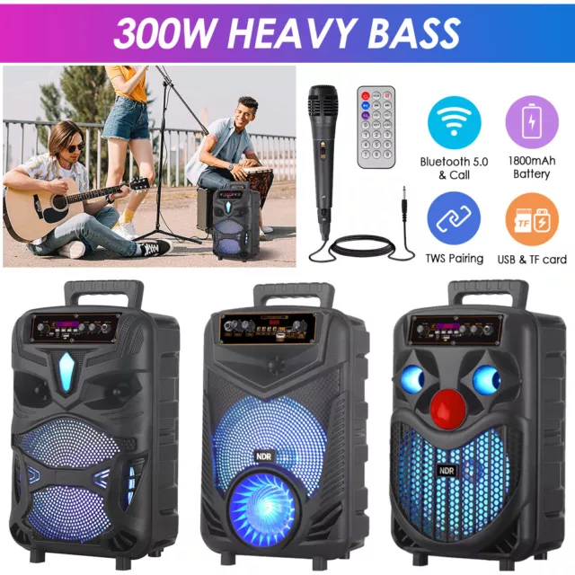 Portable Wireless Bluetooth Speaker Rechargeable LED Trolley Party Heavy  Bass 5056295305448