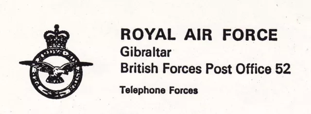 1987 QSL: RAF Royal Air Force, Gibraltar "British Forces Post Office 52"