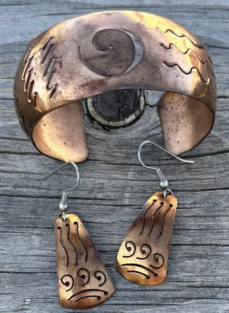 Copper Jewelry Cuff Bracelet & Matching Dangle Earrings