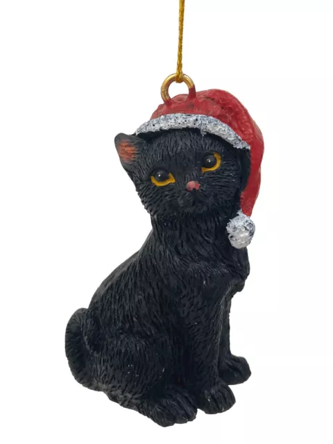 Black Cat Christmas Xmas Ornament Cute Resin New Red Santa Hat