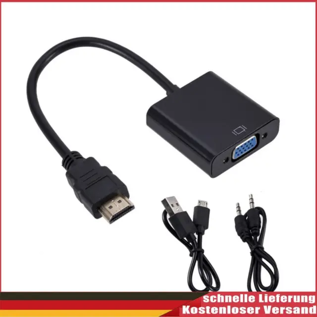 HDMI-Compatible Male to VGA Female Converter with Audio+Power Cable (Black)