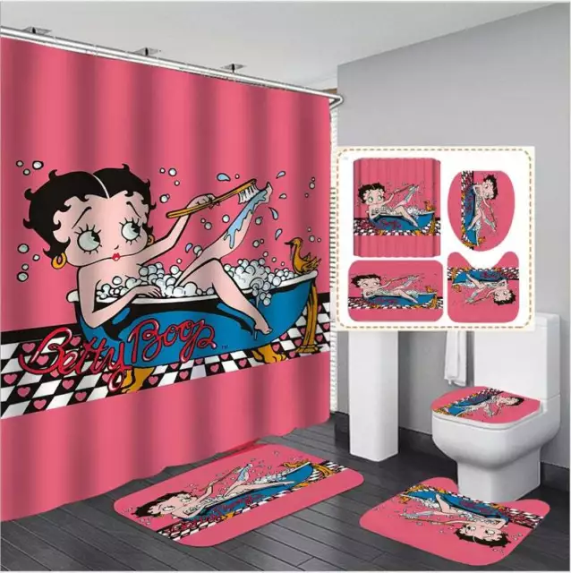 Betty Boop Sexy Women Shower Curtain Non-Slip Rug Toilet Lid Cover, Bat Mat ver1