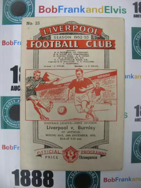 LIVERPOOL, 1952/1953, a football programme from the fixture versus Burnley, play