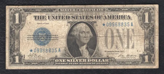 Fr. 1600* 1928 $1 One Dollar *Star* “Funnyback” Silver Certificate Currency Note