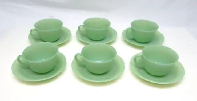 Lot of 6 Vintage Jade-ite Lancaster ALICE Cup & Saucers NOS