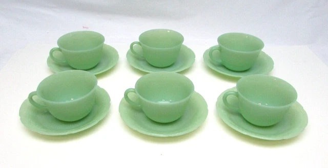 Lot of 6 Vintage Jade-ite Lancaster ALICE Cup & Saucers NOS