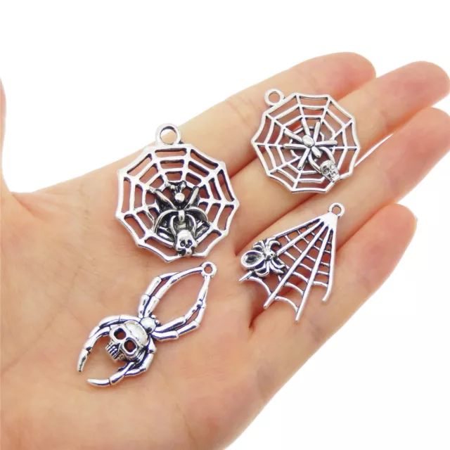 8 Stk Antik Silber Legierung Halloween Spinne Spinnennetz Anhänger Charm Schmuck