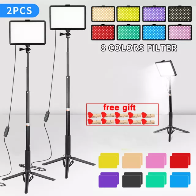 2PCS 8" LED Portable Photography Lighting Kit Studio Light Lamp Photo Video Live