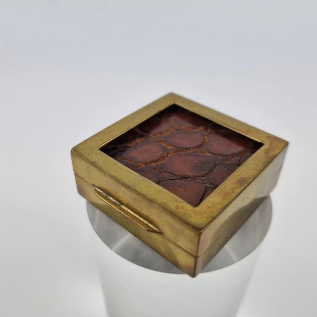 VINTAGE ITALIAN BRASS Postage Stamp Box With Inset Leather Lid £19.95