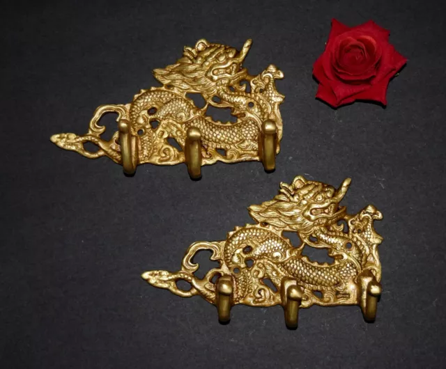 Chinese Firedrake Brass Dec Hook Legendary Snake Dragon Wall Mount Hanging HK192