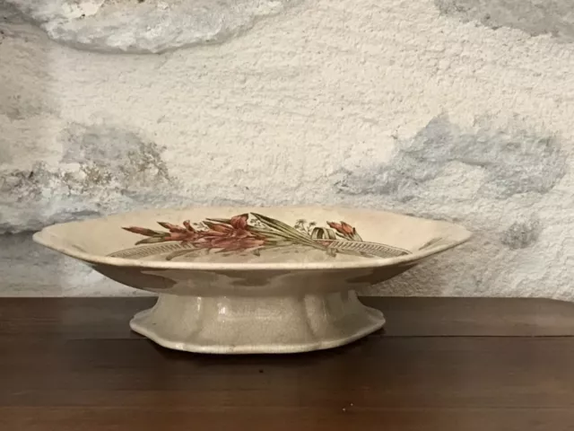 Assiette sur piédouche en céramique/compotier, fin XIXème, décor polychrome 2