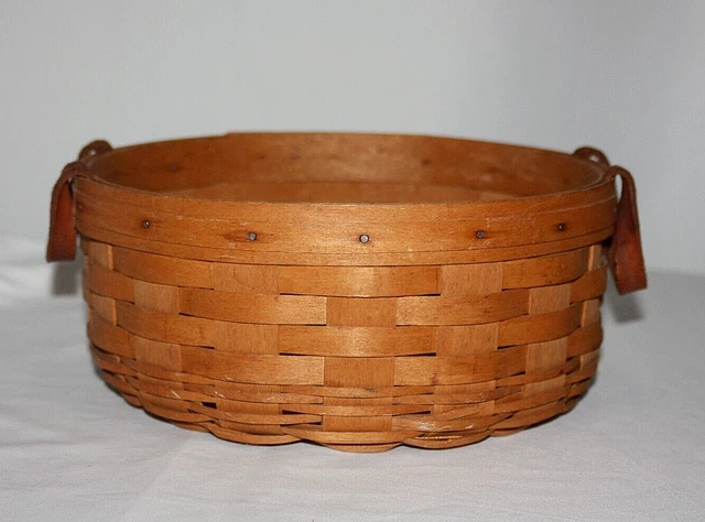 Longaberger 1995 10" cesta Darning con asas de cuero