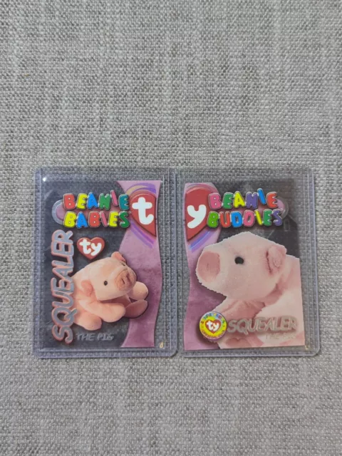 TY Beanie Babies Buddy Plastic Card 1999 Squealer The Pig 29 & 30 Pair Silver