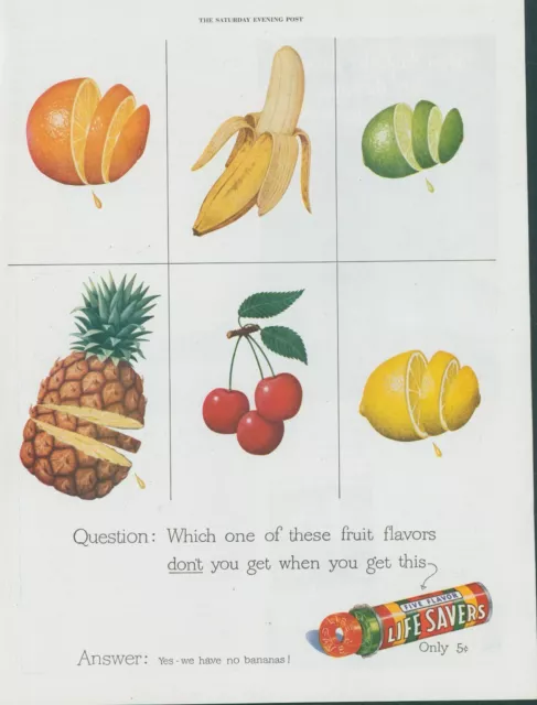 1948 Life Savers Yes We Have No Bananas Fruit Flavors Vintage Print Ad SP14