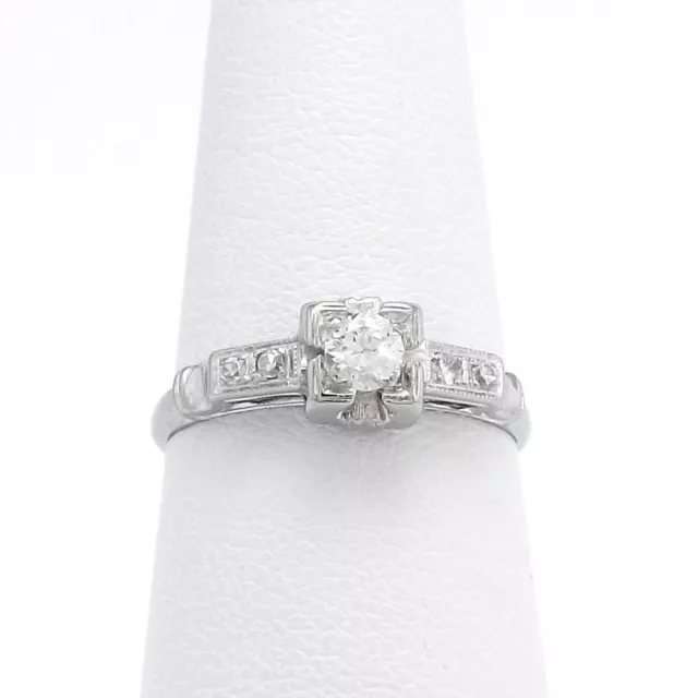 Art Deco 18k White Gold Old European Cut Diamond Promise Engagement Ring