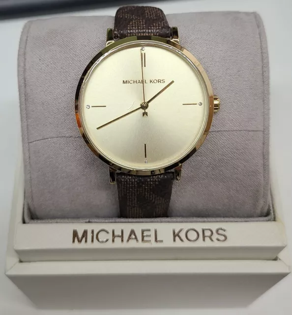 Michael Kors MK7129 Jayne Esfera Dorada Correa de Piel Marrón Reloj Mujer