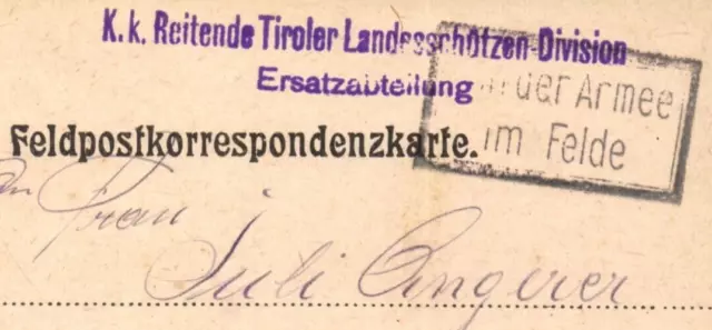 Feldpostkorrespondenzkarte 1916 - K.k. REITENDE TIROLER LANDESSCHÜTZEN