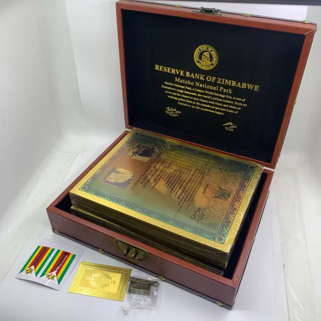 200pc Googolplex Containers Zimbabwe Gold Foil banknote scroll Certificate Box