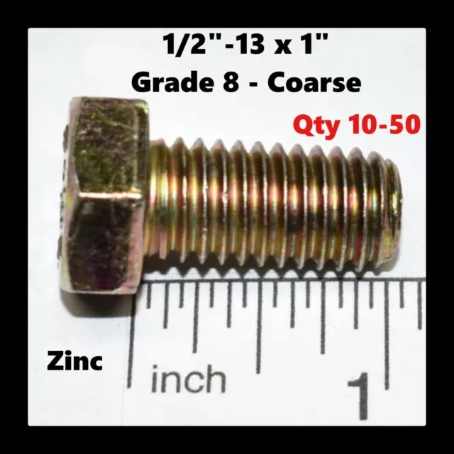 1/2"-13 x 1" Grade 8 boulons fil complet zinc grossier qualité 10 - 50 votre choix