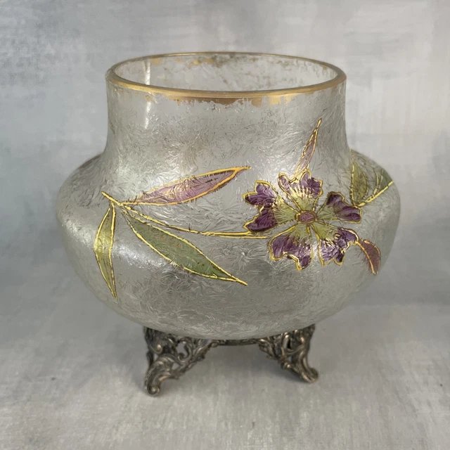 Épingle Ancienne Dorée à Décor Floral émaillé - Style Art Nouveau, Occasion, Bijou Vintage
