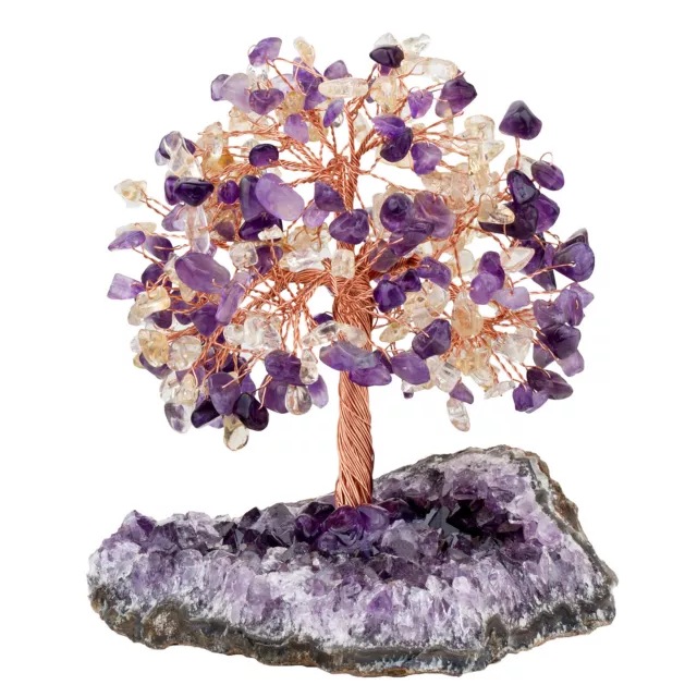 Natural Amethyst Crystal Tumbled Stone Tree of Life Ornament Reiki Healing Money