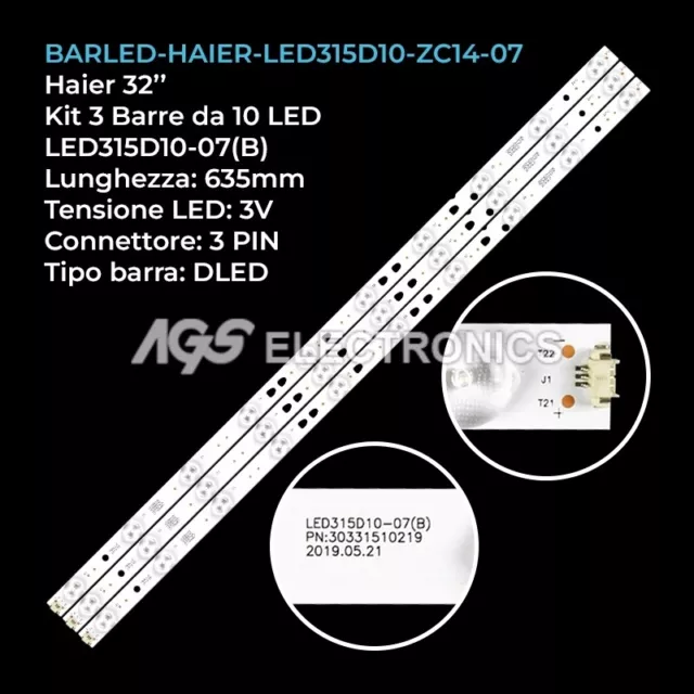 Kit 3 Barre Strip Led Haier Led315D10-07(B) Led315D10-Zc14-07(A)