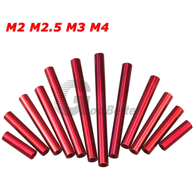 M2 M2.5 M3 M4 Aluminum Threaded Sleeve Round Standoff Pillar Connector Nut Red