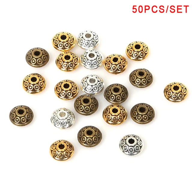 50 un. dijes de metal de plata tibetano espaciador cuentas sueltas joyería al por mayor MakiH-SA