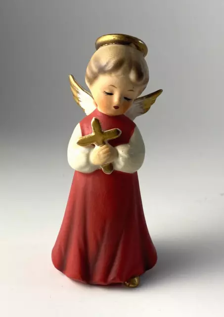 Inarco Red Christmas Angel Choir Boy Figurine with Cross E1612 Vintage 1964