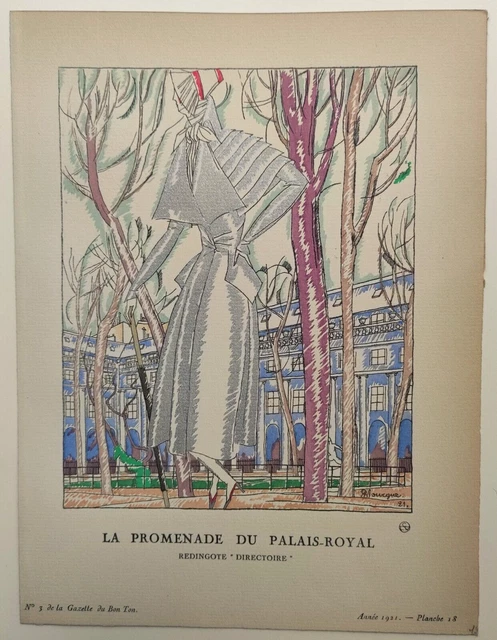 La Promenade Du Palais-Royal, P. Mourgue, Original De 1921, Gazette Du Bon Ton