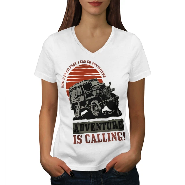 Wellcoda Offroad SUV Womens V-Neck T-shirt, 4x4 Adventure Graphic Design Tee