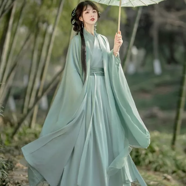 Chinese Traditional Hanfu Dress Costume Women Ancient Oriental Fairy Dress Fan