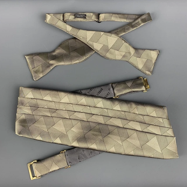 ROBERT TALBOTT Silver Black Stripe Silk Jacquard Cummerbund