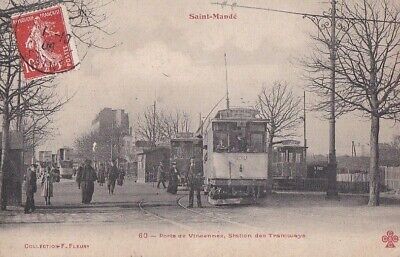 CPA 94 env nogent/marne saint-mande porte de vincennes station station tramways 1909