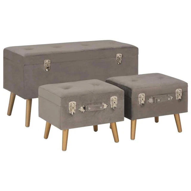 Vidaxl Sgabelli con Contenitore 3 pz in Velluto Grigio