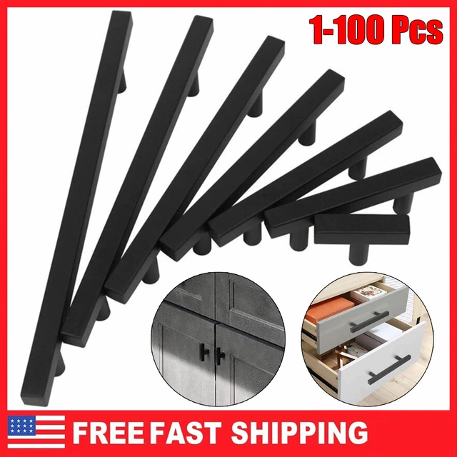 Matte Black Square Modern Cabinet Handles Pulls Kitchen Drawer Stainless Steel