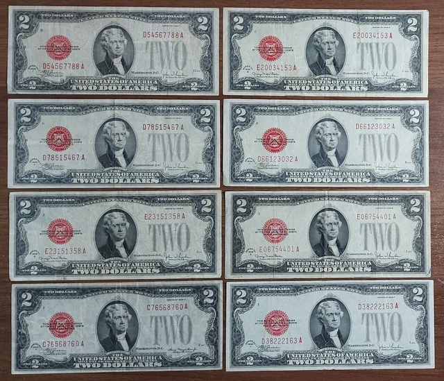 1 pcs 1928 Two Dollar $2 Bill Red Seal Note Randomly