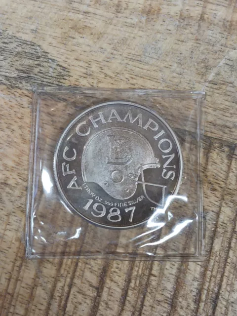 1987 AFC CHAMPIONS DENVER BRONCOS 1 OZ SILVER .999 SERIAL #0423 *Free Shipping*