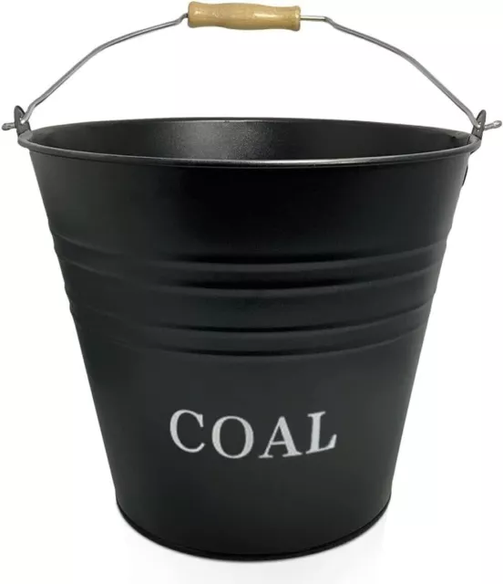 Vintage 12L Cast Iron Coated Coal Bucket Heavy Duty Basket Fireside Log Scuttle