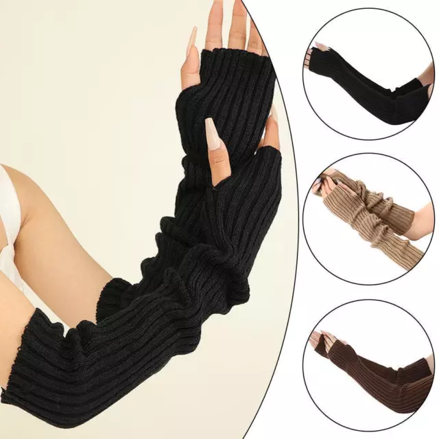 Winter Long Sleeve Arm Warmer Mittens Cable Knitted Stretchy Fingerless A0S1 2